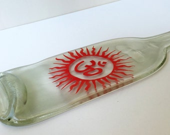 HandPainted Cheese Tray, Custom Cheese Tray, Om Decor, Flattened Wine Bottle