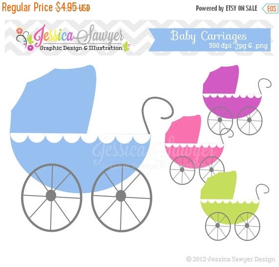 80% OFF - INSTANT DOWNLOAD, Baby carriage clipart - baby shower clip art - card making - digital scrapboking - invitation design Il_570xn