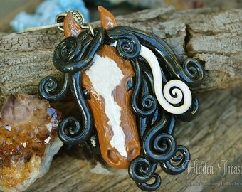 Wild Pony Necklace- handmade polymer clay ooak horse pendant equestrian cowgirl girls jewelry