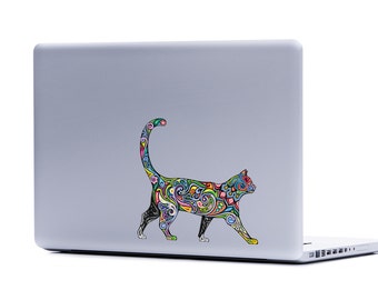 Ornate Cat Vinyl Laptop or Automotive Art FREE SHIPPING decal laptop notebook art sticker ornate detailed colorful feline kitty psychedelic