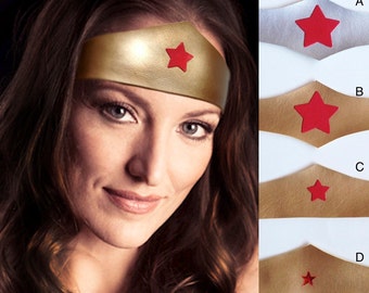 Wonder Woman Headband / Tiara. 4 styles. Silver or gold. Hand made in USA