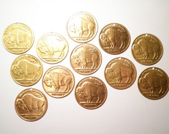 12 Vintage Brass Buffalo Nickel Charms