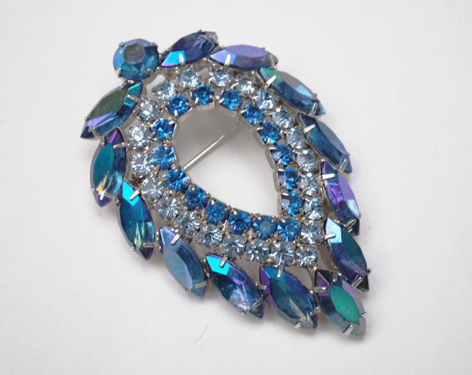 Blue Rhinestone Brooch - Juliana DeLizza & Elster - Crystal blue pin - Sarah Coventry