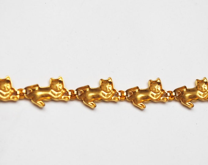 Cat Link Bracelet - signed Avon - Gold cats golden kittens bangle