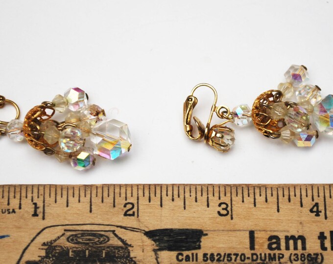 Crystal Earrings - AB Crystal Chandelier - clip on Dangle earrings - Wedding Bride