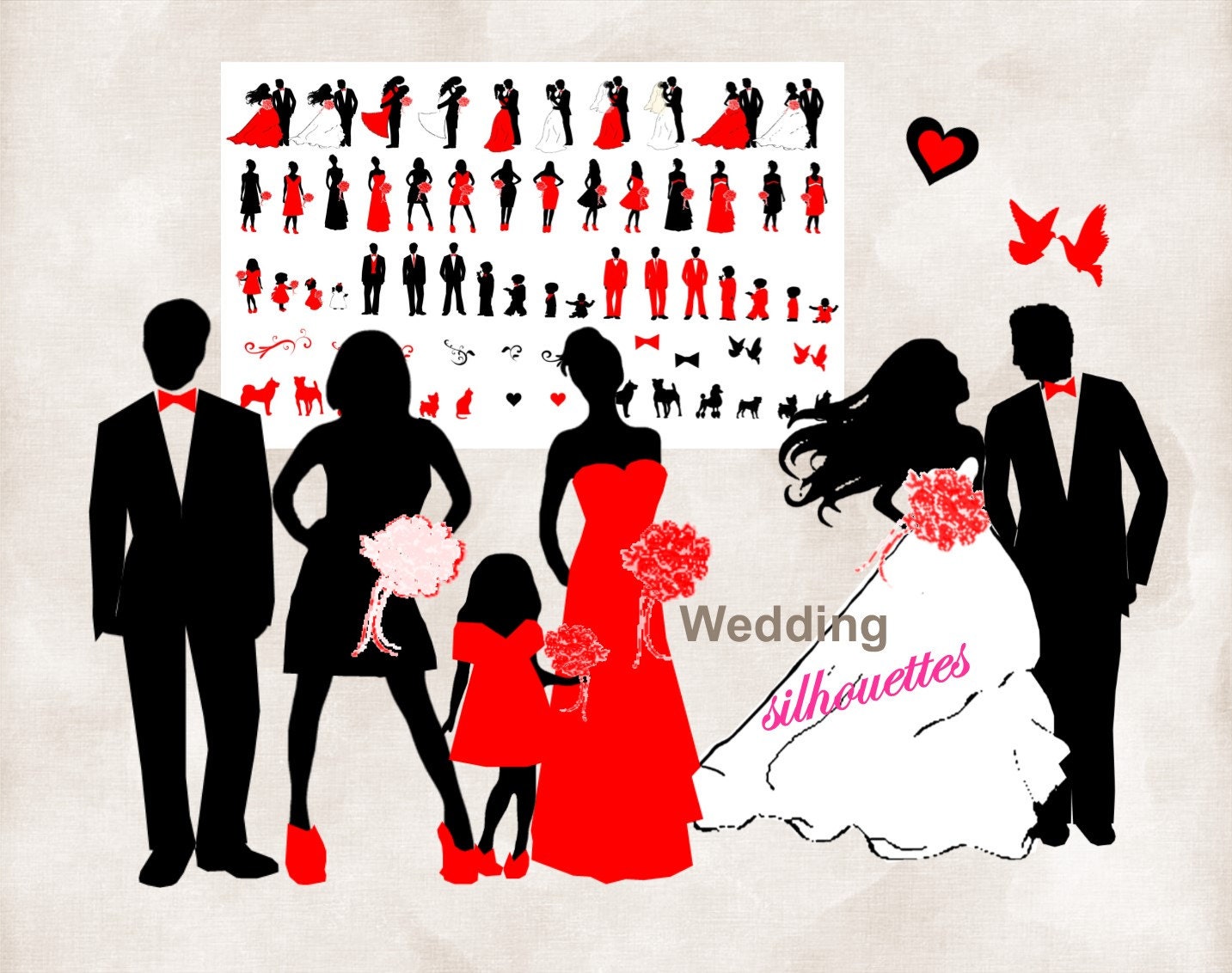 Silhouette wedding bridal party 78 Silhouettes INSTANT