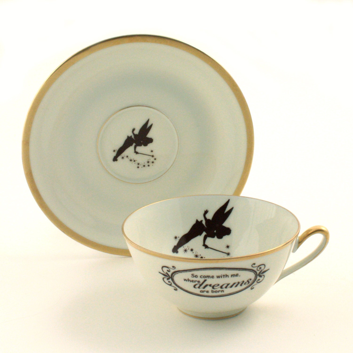 Unique Peter Pan Altered Vintage Tea Set Teapot 2 Cups Tray