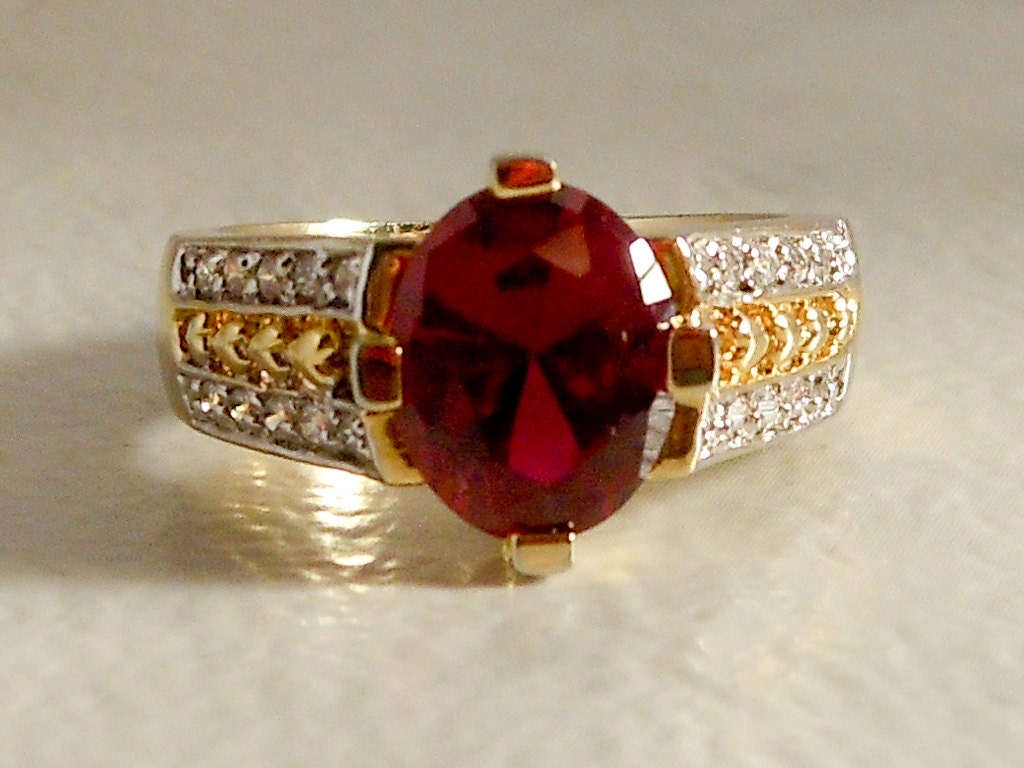 Vintage Sterling Ruby Ring With Diamond Accents 2.11