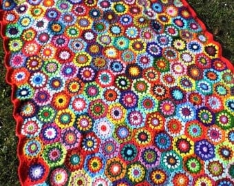 Multicolor crochet BLANKET - FloWer~PoWer AFGHAN - colorful GrannY SquarE Blanket