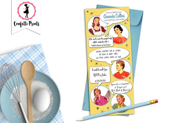 Retro Housewife Bridal Shower Invitation | 50s Housewife | Kitchen Bridal Shower | Bridal Shower Invite - GOSSIP GIRLS | 1950s | Printable Il_570xn