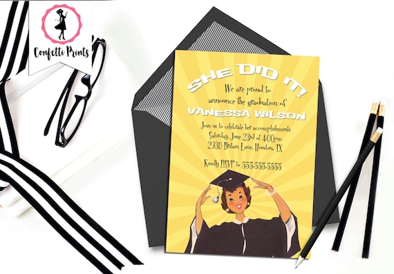 Graduation Invitation | Graduation Announcement | College Graduation | Graduation Party Invitation | Open House - SHE DID IT Printable Il_570xn