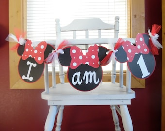 Minnie Mouse 1st Birthday - Minnie Mouse 2nd birthday - Minnie Mouse  Photo Prop - Minnie Mouse Highchair Banner- Red & White Minnie Mouse