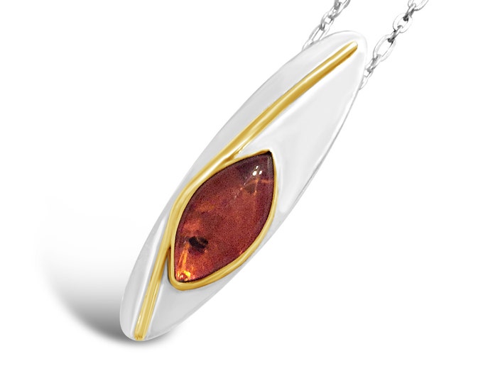 Amber and Sterling Silver Pendant with Gold Accent
