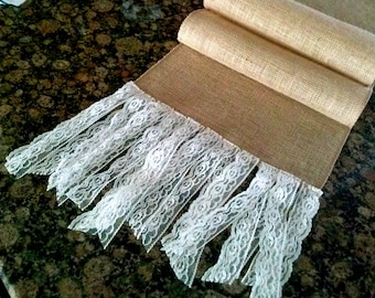 Burlap table runner wedding table runner burlap lace runner bridal shower rustic party table decor