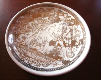 Vintage Piero Fornasetti Bonwit Teller Porcelain Coaster Milano Mitologia Greek Porcelain Gilded Decoration Signed Small Plate Pin Dish