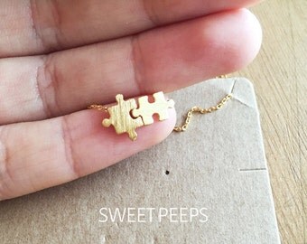 Gold Plated Tiny Puzzle Piece Necklace, Tiny Charm Necklace, Tiny Charms