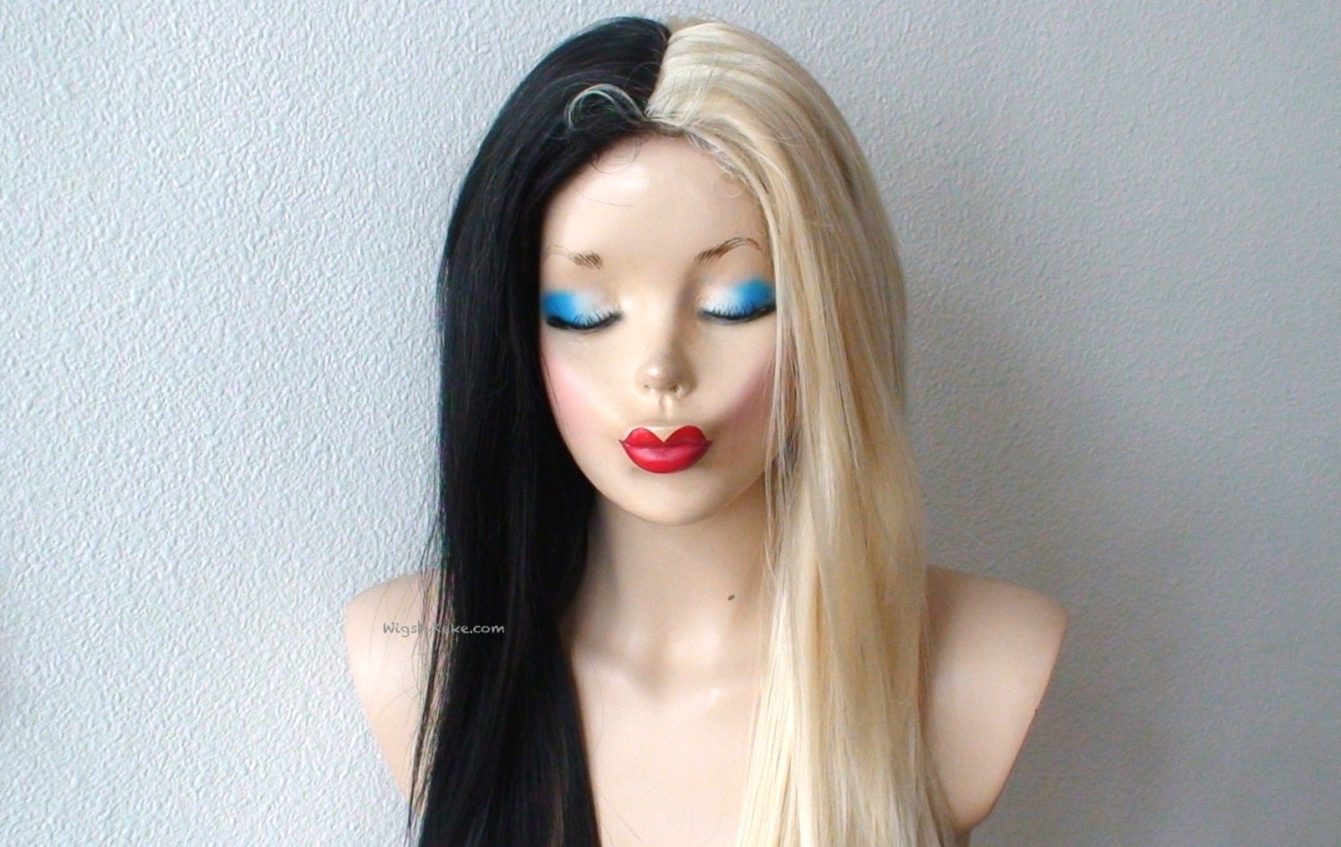 Blonde Black Wig Half Blonde Half Black Wig Long Straight 