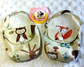Pacifier Pouch in Woodland Animals, Forest Animals Pacifier Bag, Diaper Bag Accessory, Paci Pouch, Owl Pacifier Pouch, Fox Pacifier Pouch