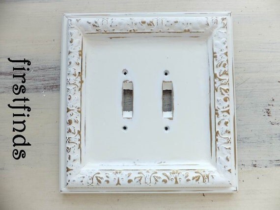 double light switch plate shabby chic off white gold ornate double light switch plate shabby chic off white gold ornate