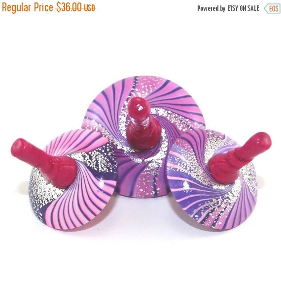 SALE Spinning tops with pinks and purple stripes by ShuliDesigns