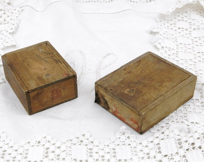 2 Antique French Wooden Boxes with Sliding Lids / French Country Decor / Retro Vintage Home Interior / Trinket, Jewelry Box / Shabby Chateau