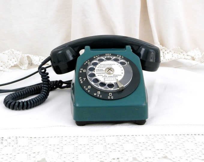 Vintage French Mid Century 2 Tone Blue Colored Rotary Telephone with the "Listening in Receiver", Mid Century Decor, Retro Home Interior