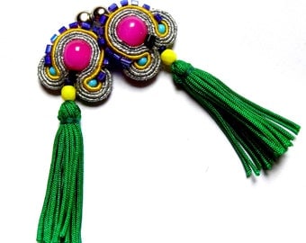 PROMO - Aliza - pequeña pero pendientes soutache llamativo, boho, étnicas, único, con una borla