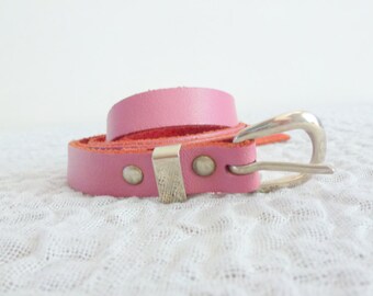 pink silver belt- real leather