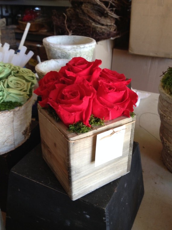Preserved Roses in Wood Box by JCarruthersFloral on Etsy