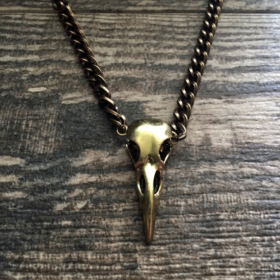 Raven Skull Necklace in Gold