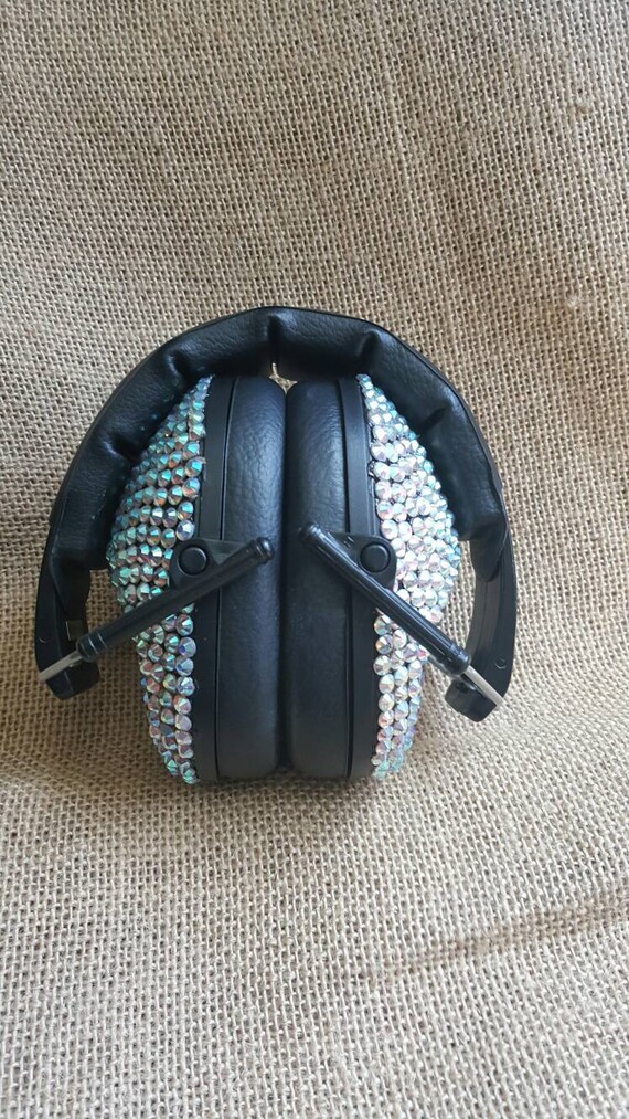 Blinged Out Custom Ear Muffs Rhinestone Crystals Shooting