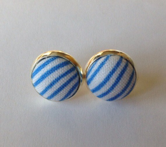 Blue and White Striped Stud Earrings by OhHelloBug on Etsy