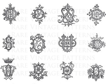 FRENCH MONOGRAMS STENCIL 5x Files Jpg Png Transparent and Reverse Mirror Images Hand Embroidery Sewing Pattern Scrapbooking Instant Download
