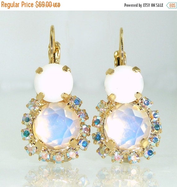 CHRISTMAS SALE White Opal Dangle Earrings, Bridel earrings, Vintage ...