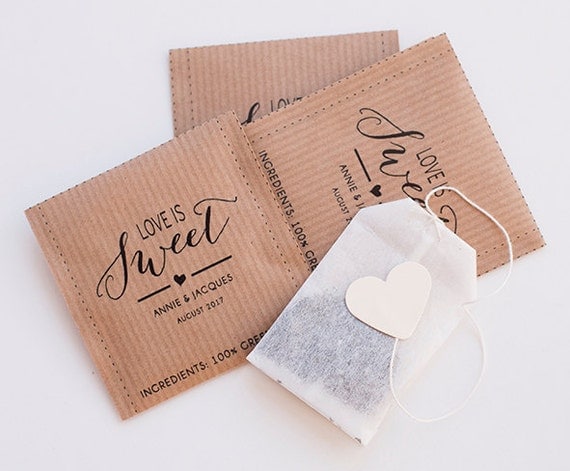 Tea bags personalized - Wedding guest favor - PDF printable - Custom text and size available