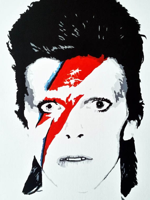 Ziggy Stardust David Bowie Hand Painted Portrait: Acrylic on