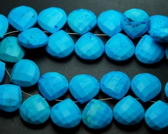 3 Matched Pair,Blue Turquoise Faceted Heart Shape Briolettes Size 14mm