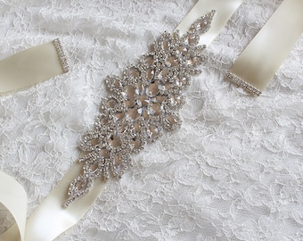 Ivory Crystal Rhinestone Bridal Wedding Sash,Bridal Crystal Rhinestone Belt,Wedding Accessories,Bridal Accessories
