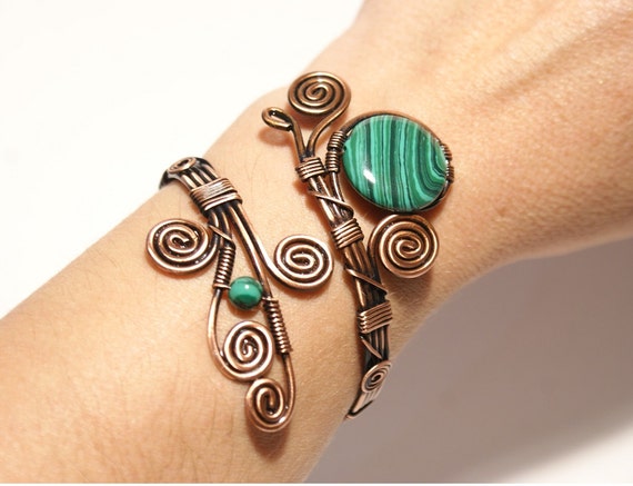 malachite bracelet wire wrapped jewelry handmade copper jewelry malachite cuff bracelet in handmade