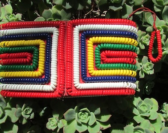 Vintage Telephone Cord Purse Clutch Small Handbag Red White Blue Yellow Green