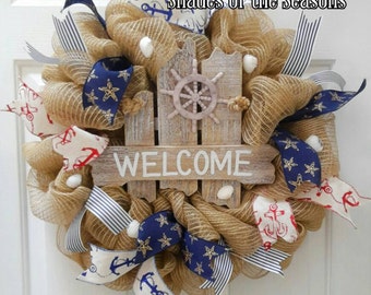 Beach Wreath, Welcome Wreath, Mesh Wreath, Lake Wreath, Welcome, Beach