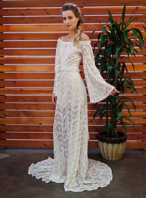 Sydnie Off Shoulder Rustic Bohemian Wedding Dress BOHO Sydnie Off Shoulder Rustic Bohemian Wedding Dress BOHO