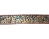 Indian Vintage Antique Hand Carved Wall Panel Krishna Headboard Panels