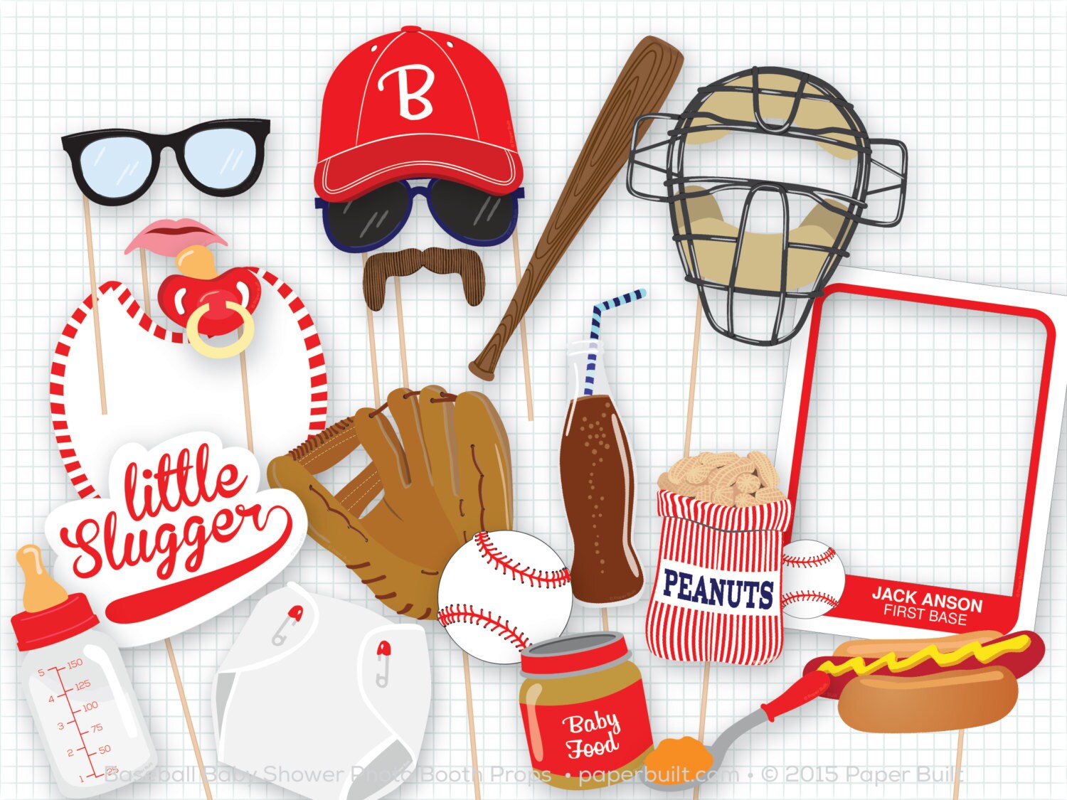Baseball Baby Shower Photo Booth Props Photobooth Props