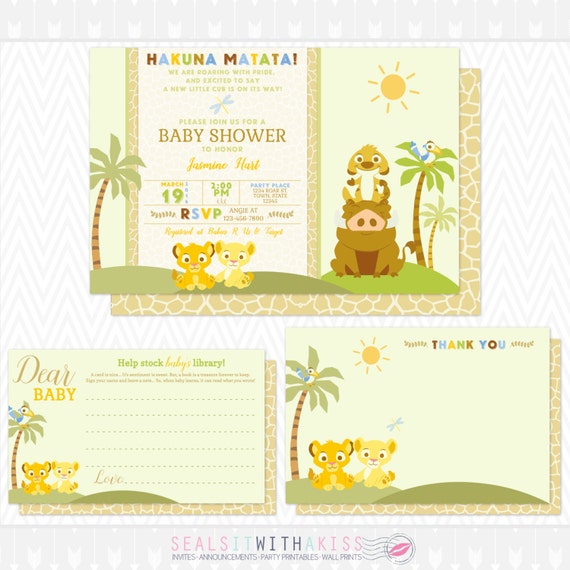 Baby Lion King Baby Shower Invitation Thank You Card and