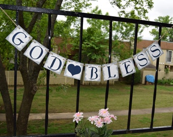 Baby Shower Banner GOD BLESS Decoration Birthday Banner Baby Boy Banner
