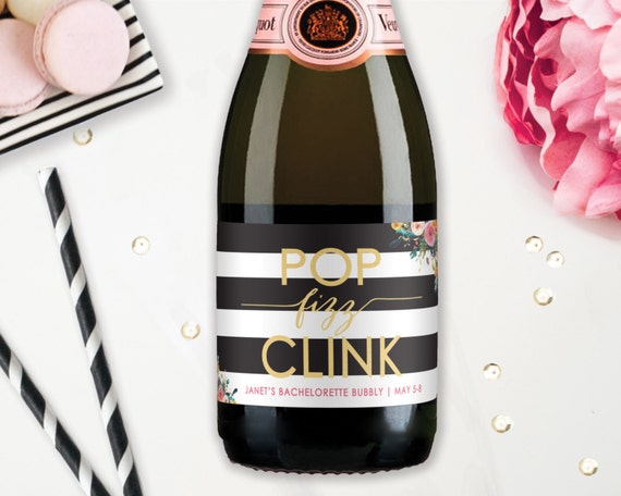 Pop Fizz Clink Mini Champange Labels - Wedding or Engagement Party Wine Labels - Bachelorette Party - Custom Labels
