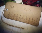 Whimsical Christmas Trees- set of 12 hand stamped gift tags, Christmas gift tags