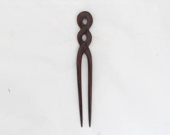 Wood hair stick 2 prong wooden hair fork with tribal wood carving, wooden hair accessories