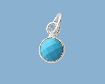 1ea. Tiny 6mm Turquoise Bezel Pendant. Sterling Silver with 5mm Jump Ring Birthstone